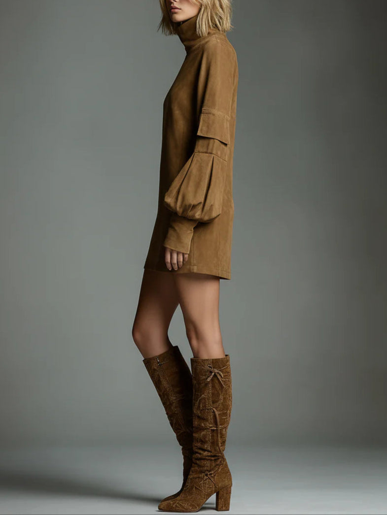 Livia | Oversized suede minidress with high collar